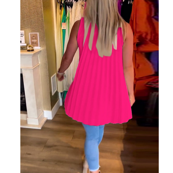 Women's Sleeveless Top with Lapel Collar | Plain &amp; Pleated at the Back
