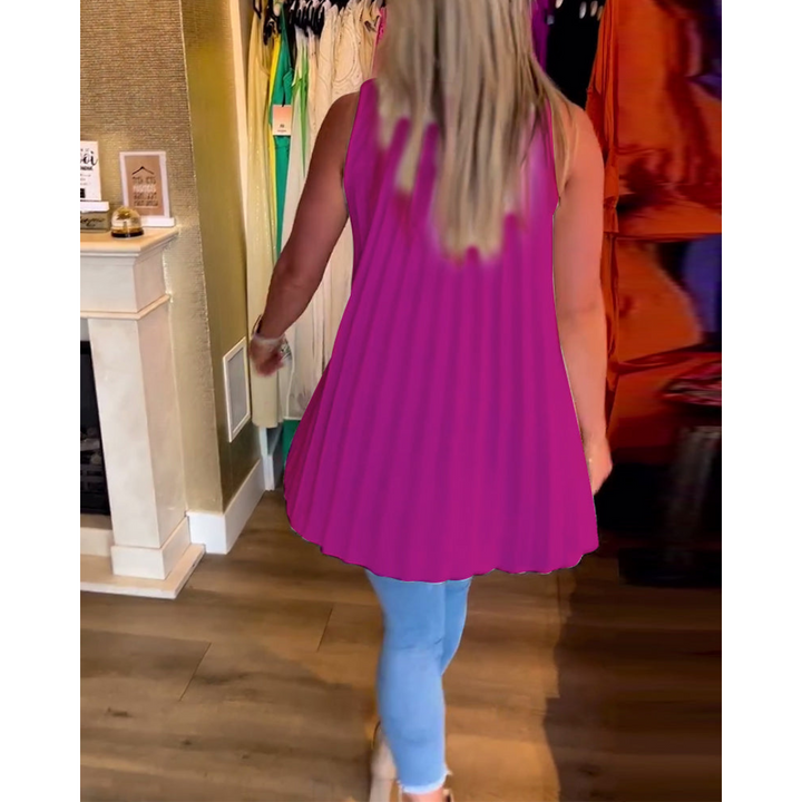 Women's Sleeveless Top with Lapel Collar | Plain &amp; Pleated at the Back