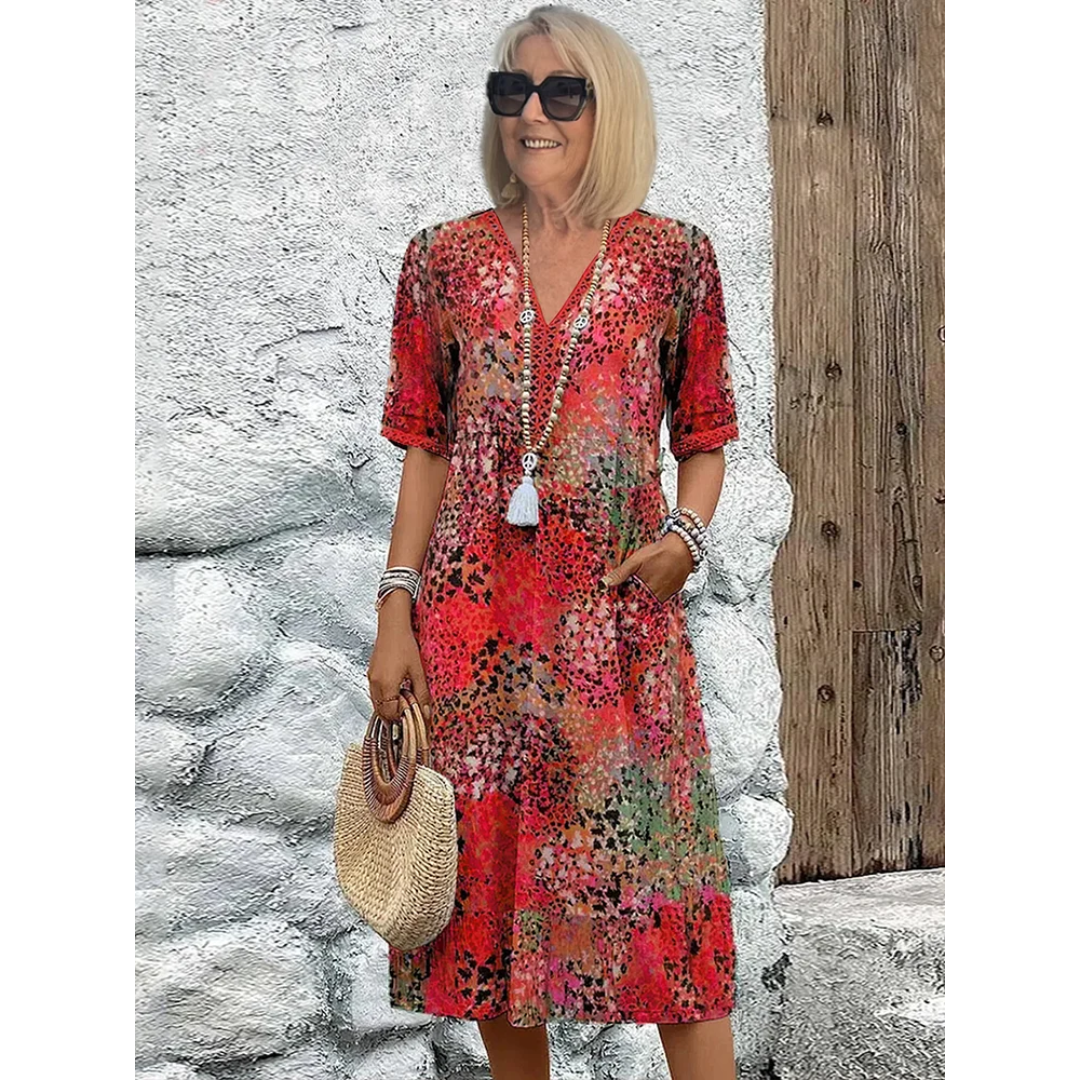 Robe Femme Douce à Col en V | Midi