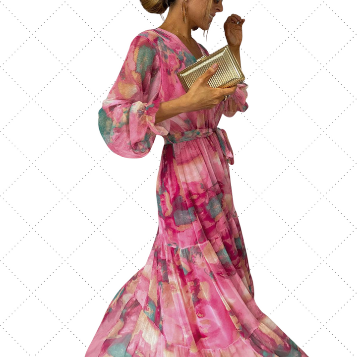 Isabella | Robe Portefeuille Femme à Manches Longues | Fleurie