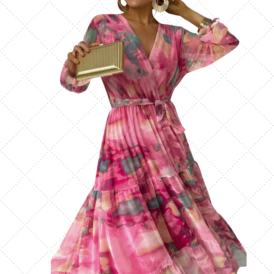 Isabella | Robe Portefeuille Femme à Manches Longues | Fleurie