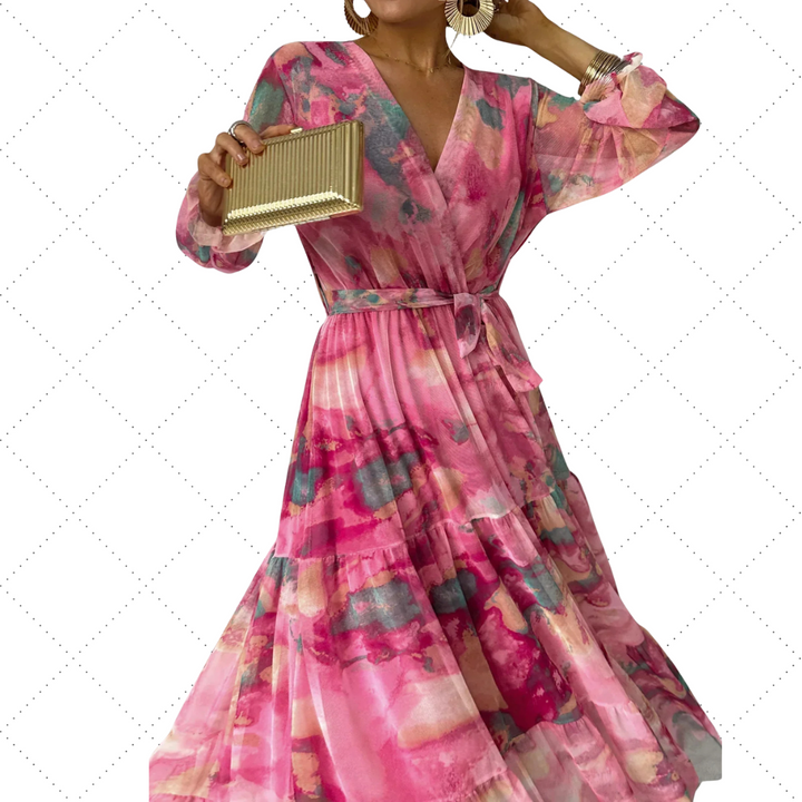 Isabella | Robe Portefeuille Femme à Manches Longues | Fleurie