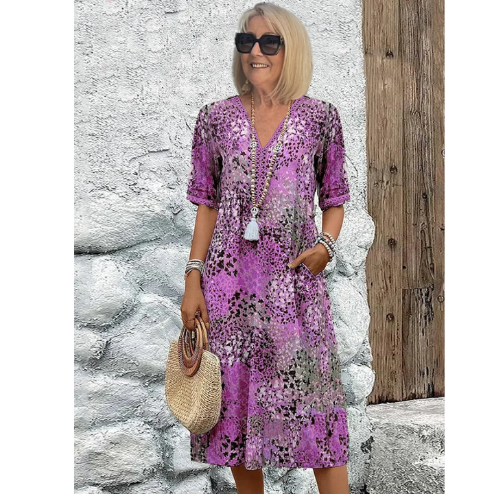 Robe Femme Douce à Col en V | Midi