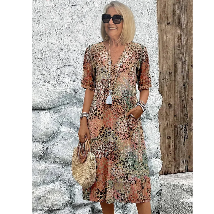 Robe Femme Douce à Col en V | Midi