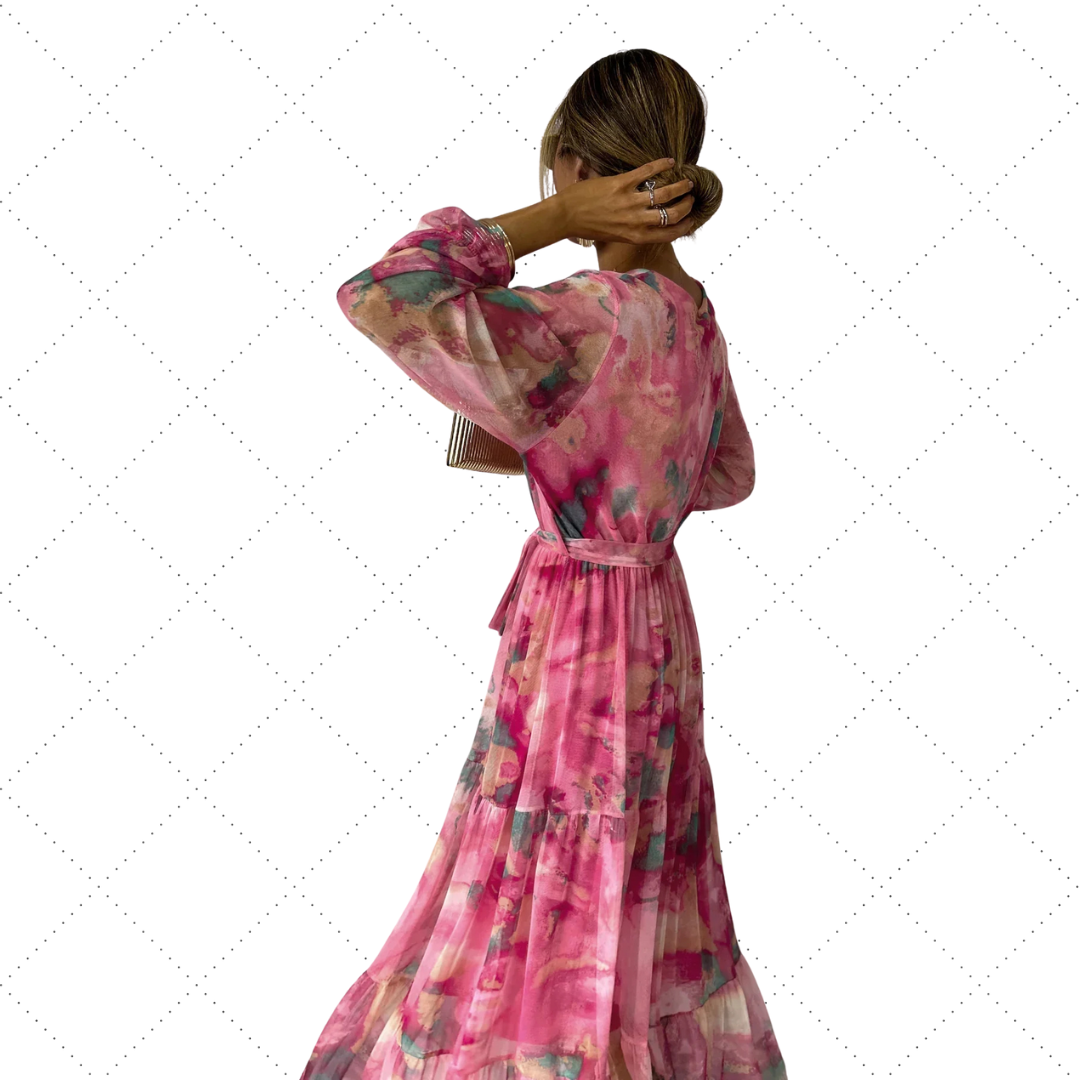 Isabella | Robe Portefeuille Femme à Manches Longues | Fleurie