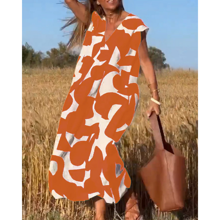 Robe Longue Femme Imprimée | Col en V & Coupe Évasée
