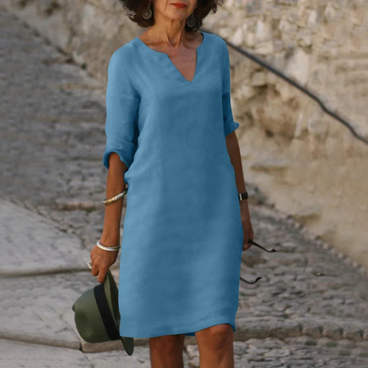 Women's V-Neck 3/4 Sleeve Dress | Knee Length 