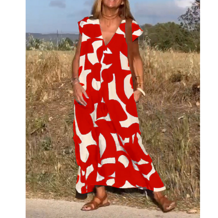 Robe Longue Femme Imprimée | Col en V & Coupe Évasée