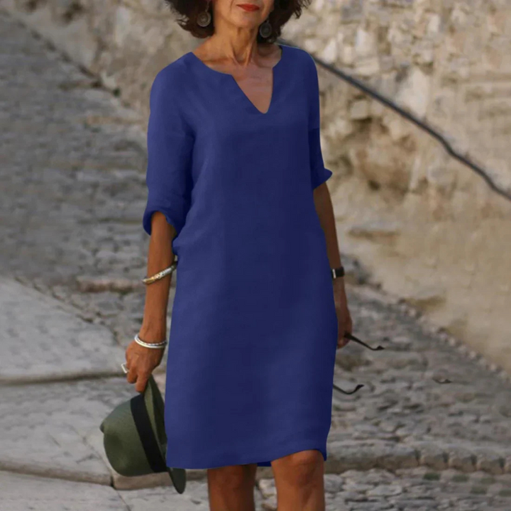 Women's V-Neck 3/4 Sleeve Dress | Knee Length 