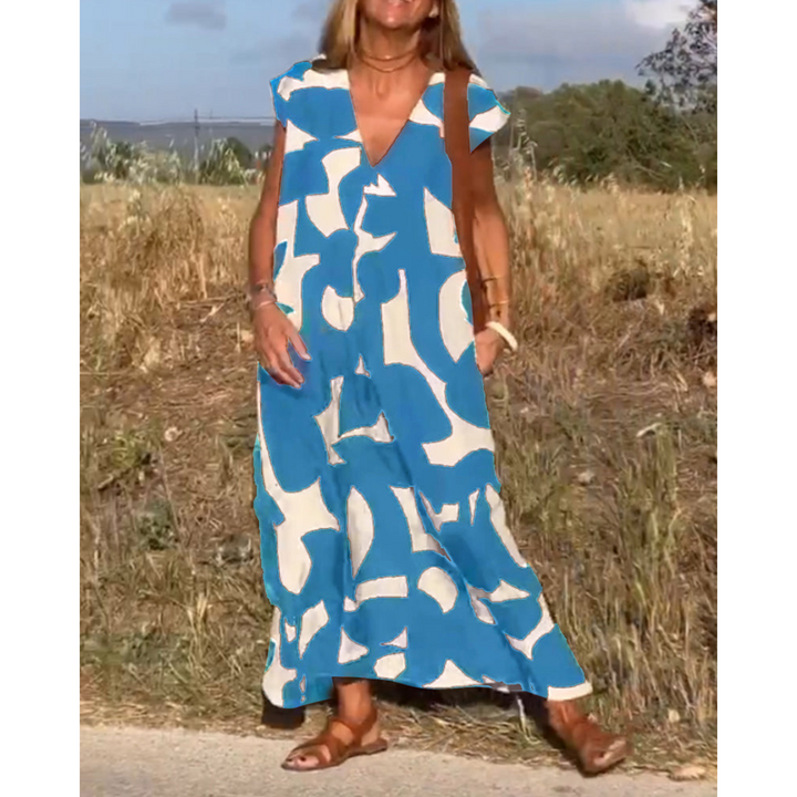 Robe Longue Femme Imprimée | Col en V & Coupe Évasée