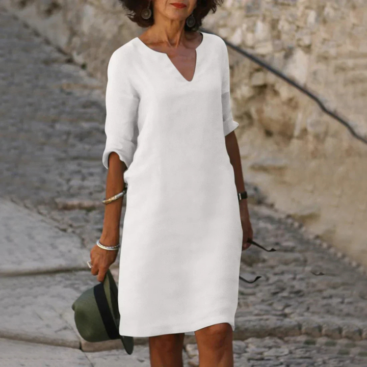 Women's V-Neck 3/4 Sleeve Dress | Knee Length 