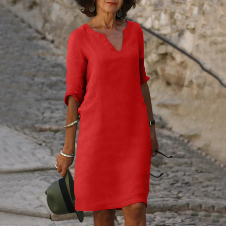 Women's V-Neck 3/4 Sleeve Dress | Knee Length 