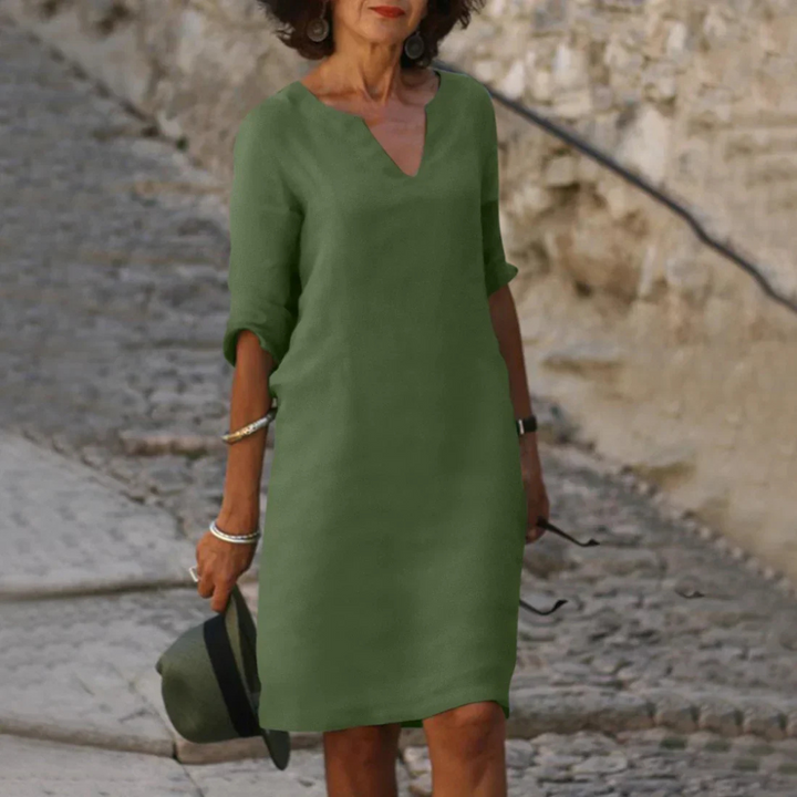 Women's V-Neck 3/4 Sleeve Dress | Knee Length 