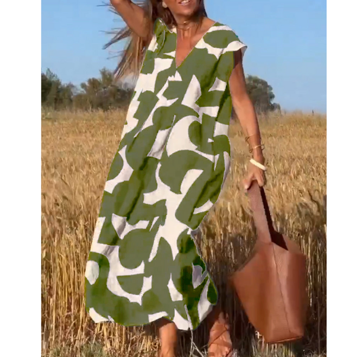Robe Longue Femme Imprimée | Col en V & Coupe Évasée