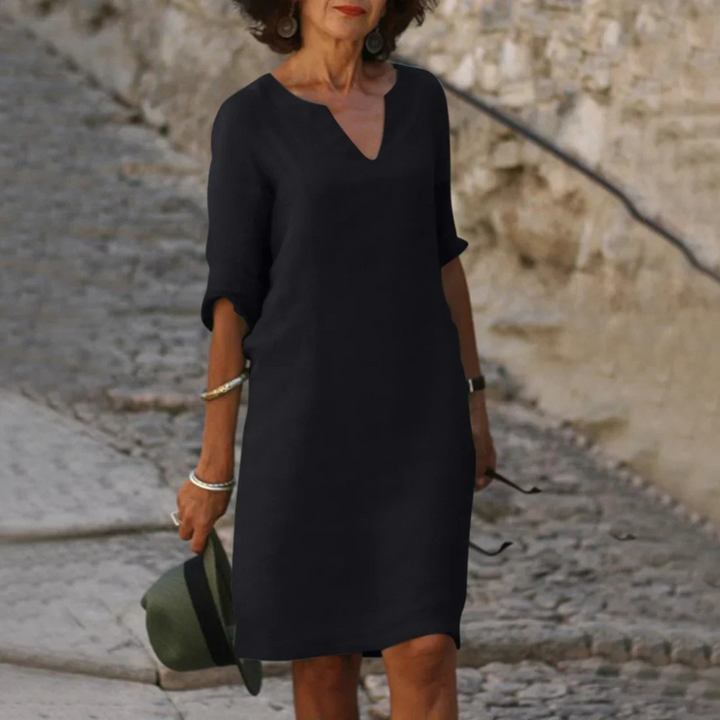 Women's V-Neck 3/4 Sleeve Dress | Knee Length 