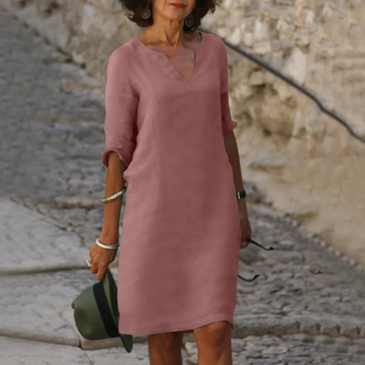 Women's V-Neck 3/4 Sleeve Dress | Knee Length 