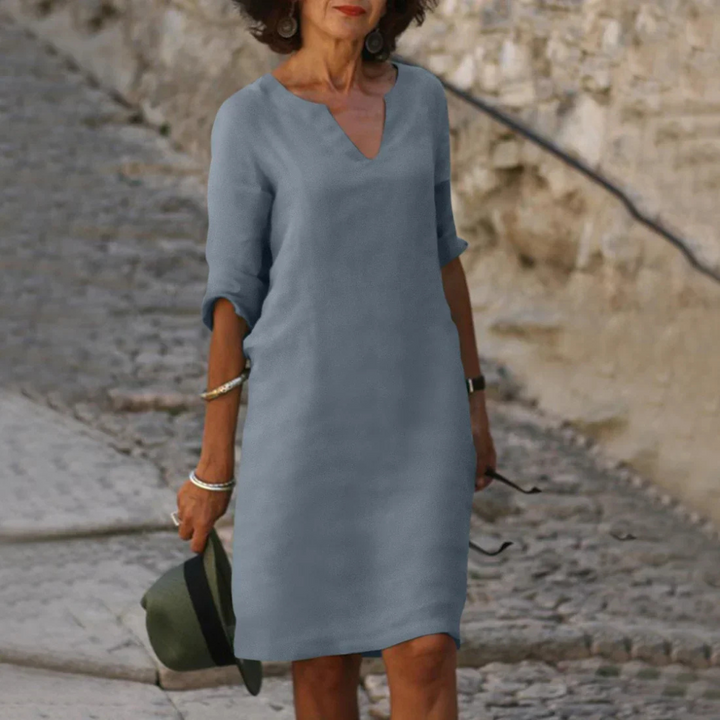 Women's V-Neck 3/4 Sleeve Dress | Knee Length 