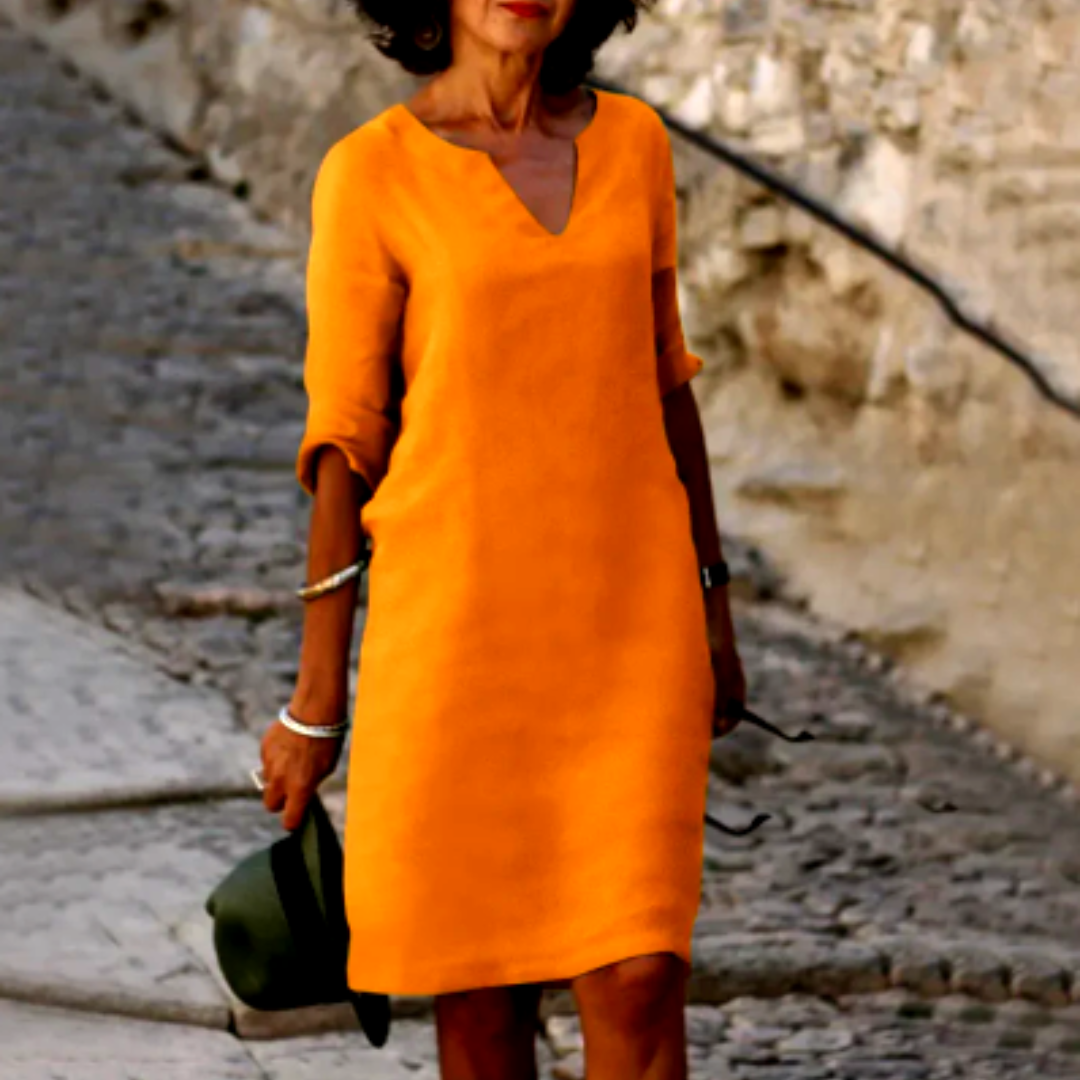 Women's V-Neck 3/4 Sleeve Dress | Knee Length 