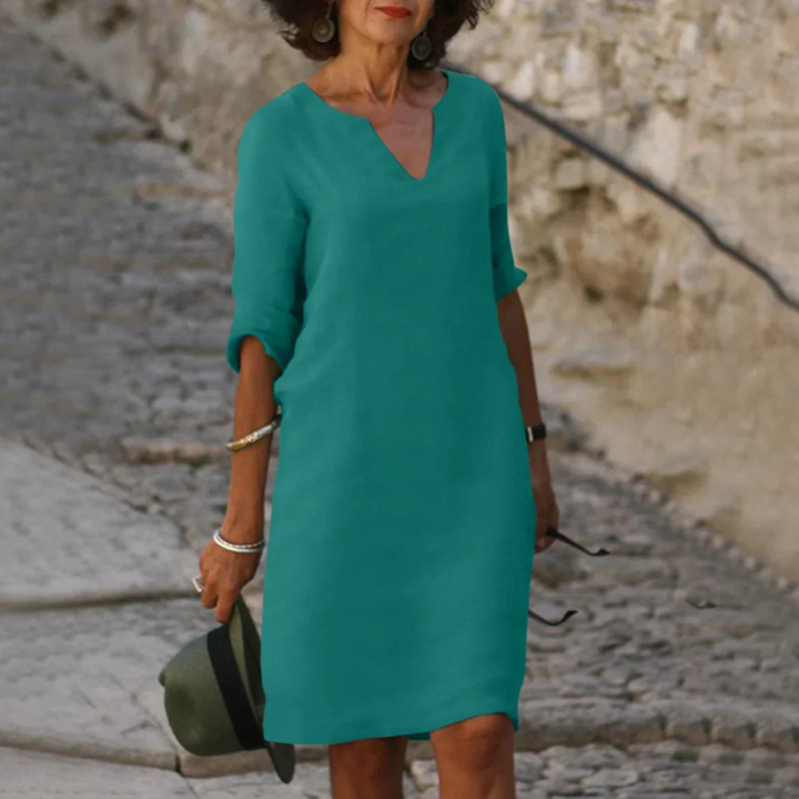 Women's V-Neck 3/4 Sleeve Dress | Knee Length 