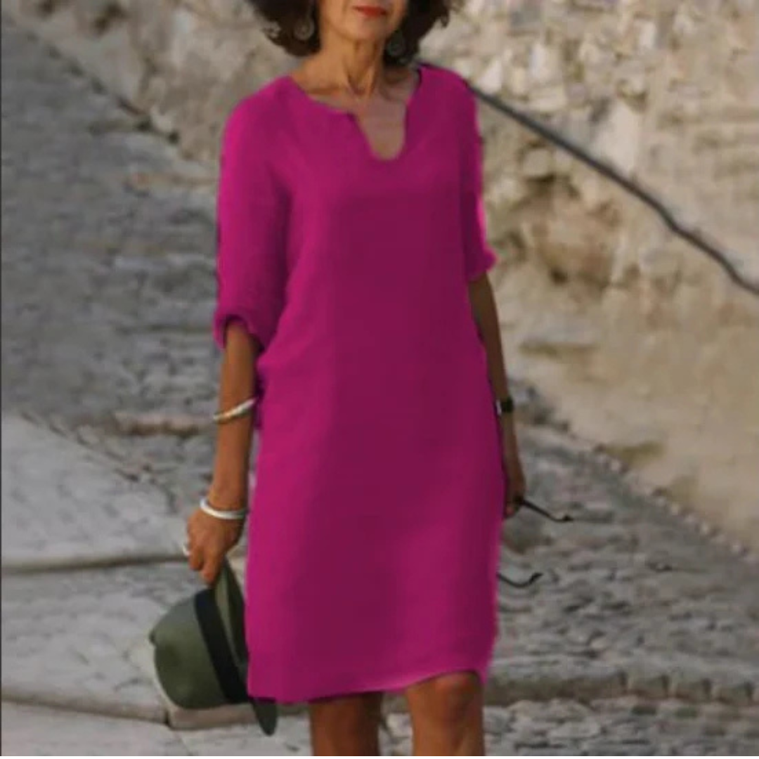 Women's V-Neck 3/4 Sleeve Dress | Knee Length 