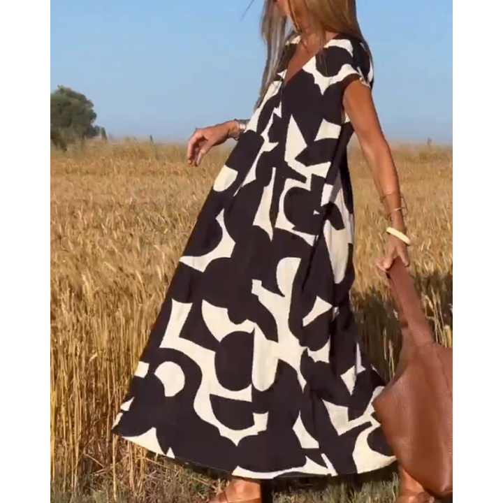 Robe Longue Femme Imprimée | Col en V & Coupe Évasée