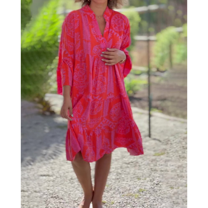 Robe Femme à Imprimé Géométrique | Col en V & Manches Évasées