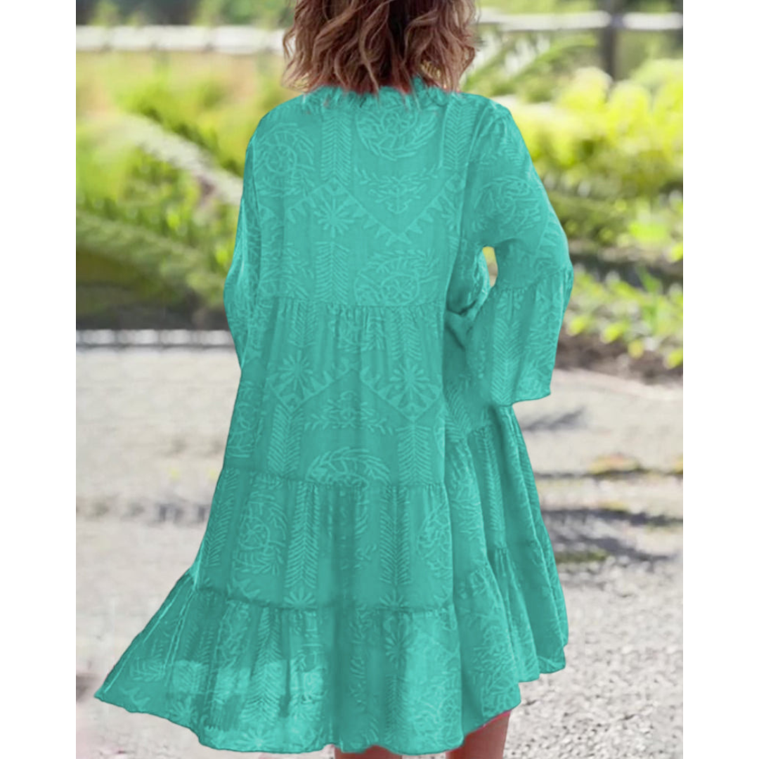 Robe Femme à Imprimé Géométrique | Col en V & Manches Évasées