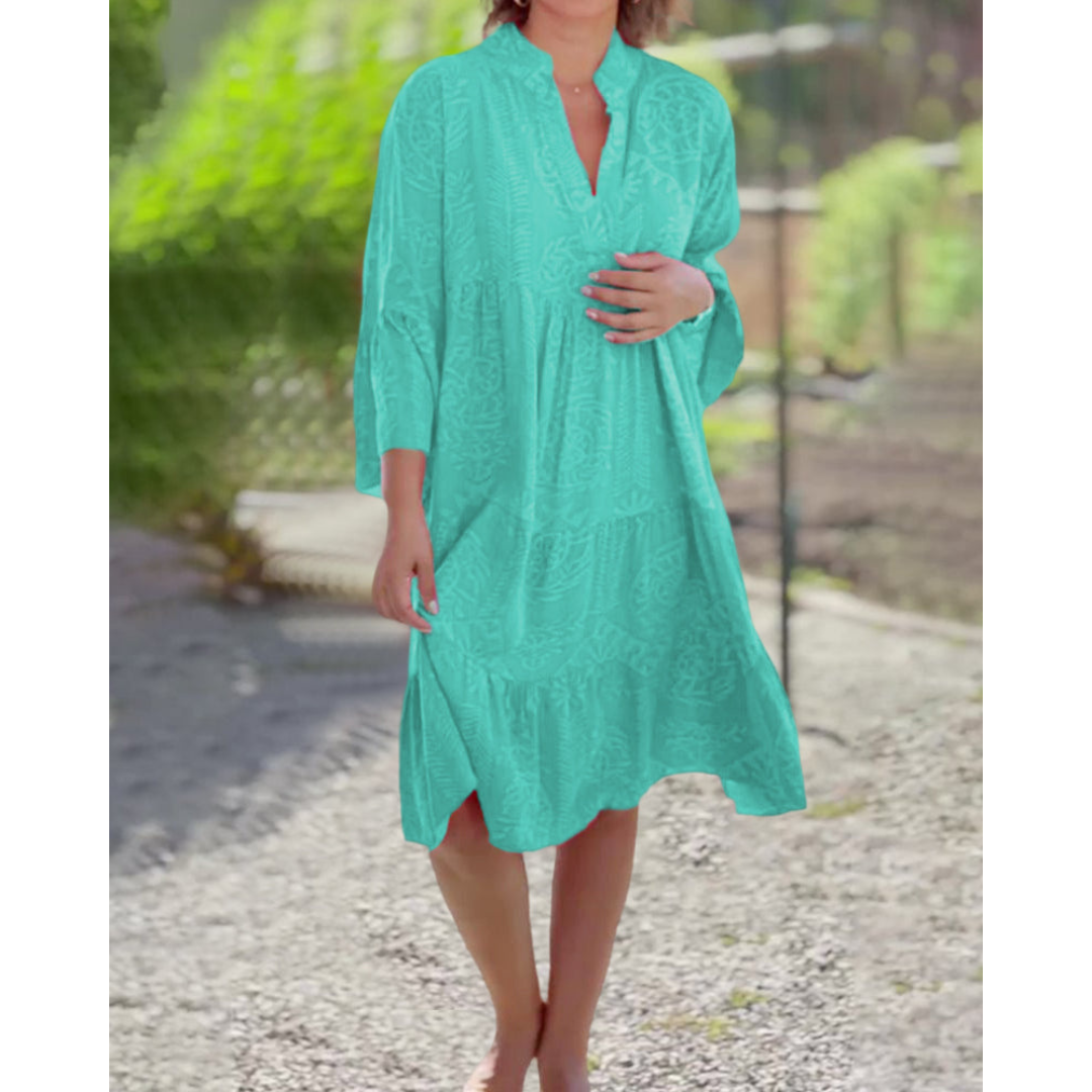 Robe Femme à Imprimé Géométrique | Col en V & Manches Évasées