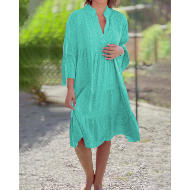 Robe Femme à Imprimé Géométrique | Col en V & Manches Évasées