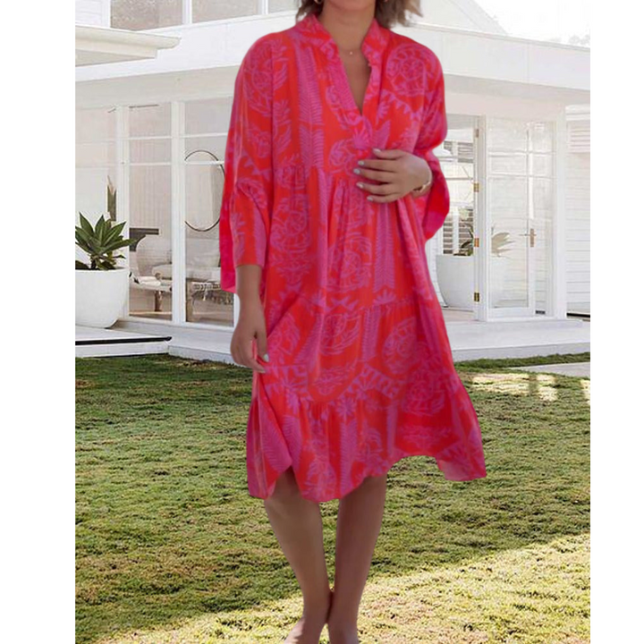 Robe Femme à Imprimé Géométrique | Col en V & Manches Évasées