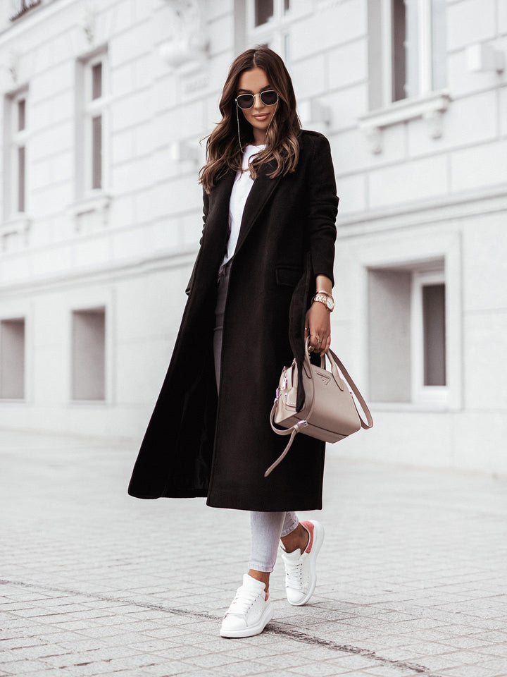 Elegant Long Wool Coat | Chic Belted Design 