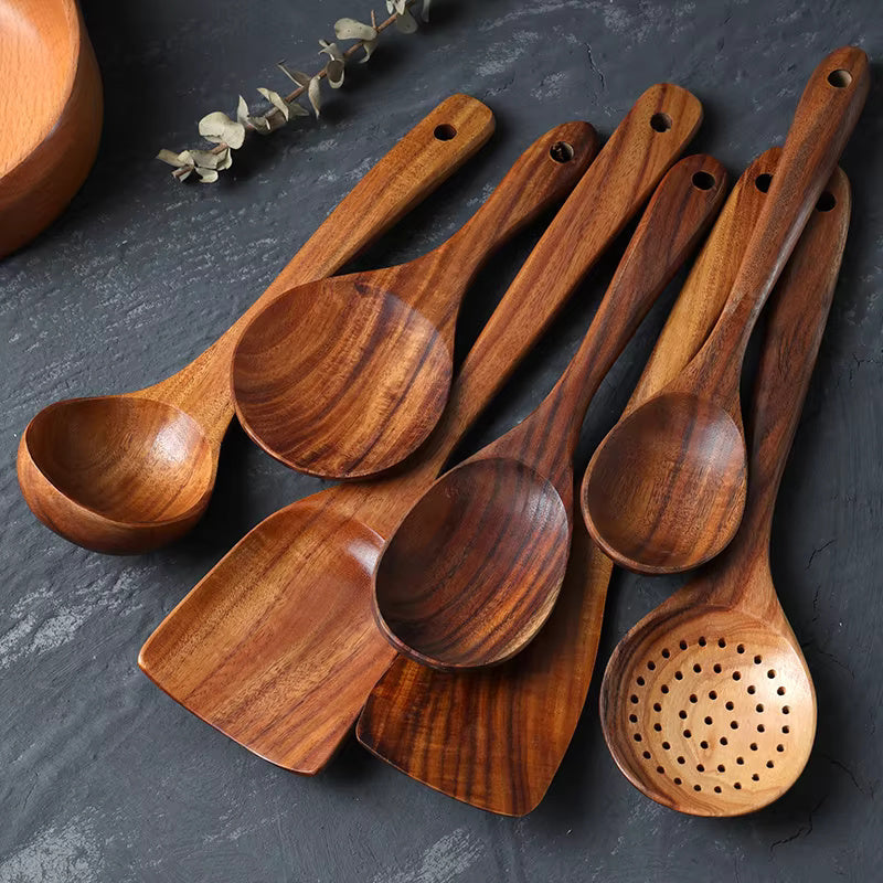 Handcrafted teak wood kitchen utensils | 7 sets