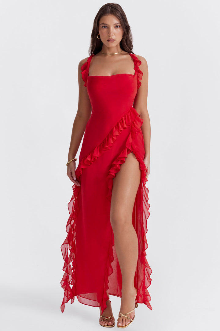 Women's Asymmetrical Ruffle Dress | Elegant Long