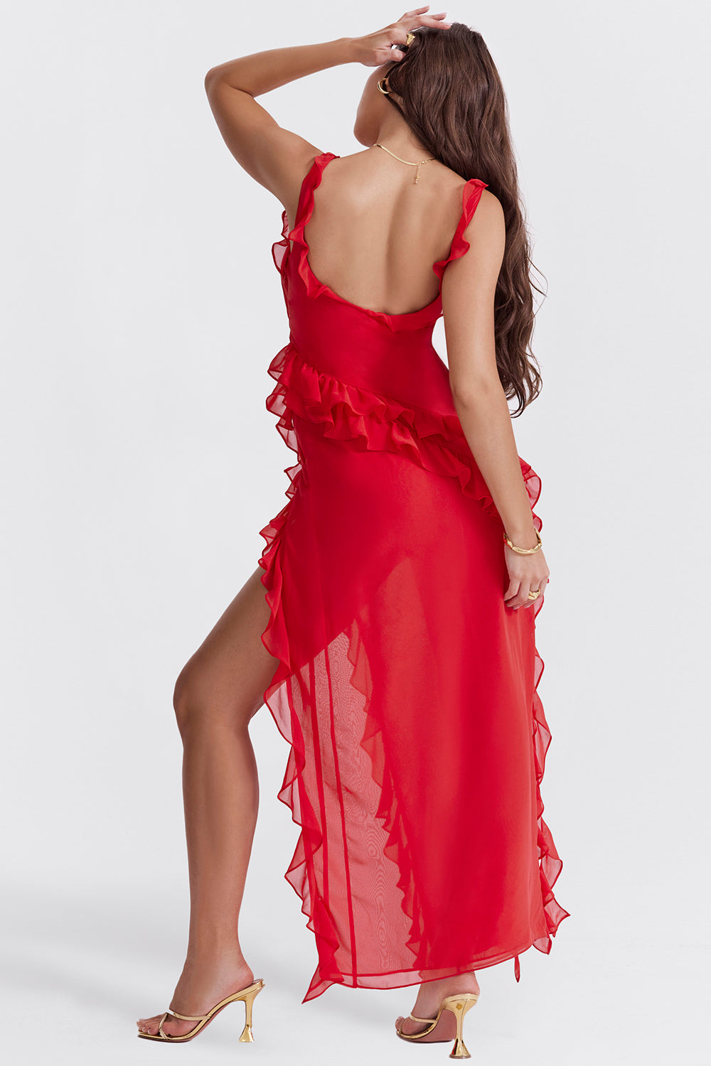 Women's Asymmetrical Ruffle Dress | Elegant Long