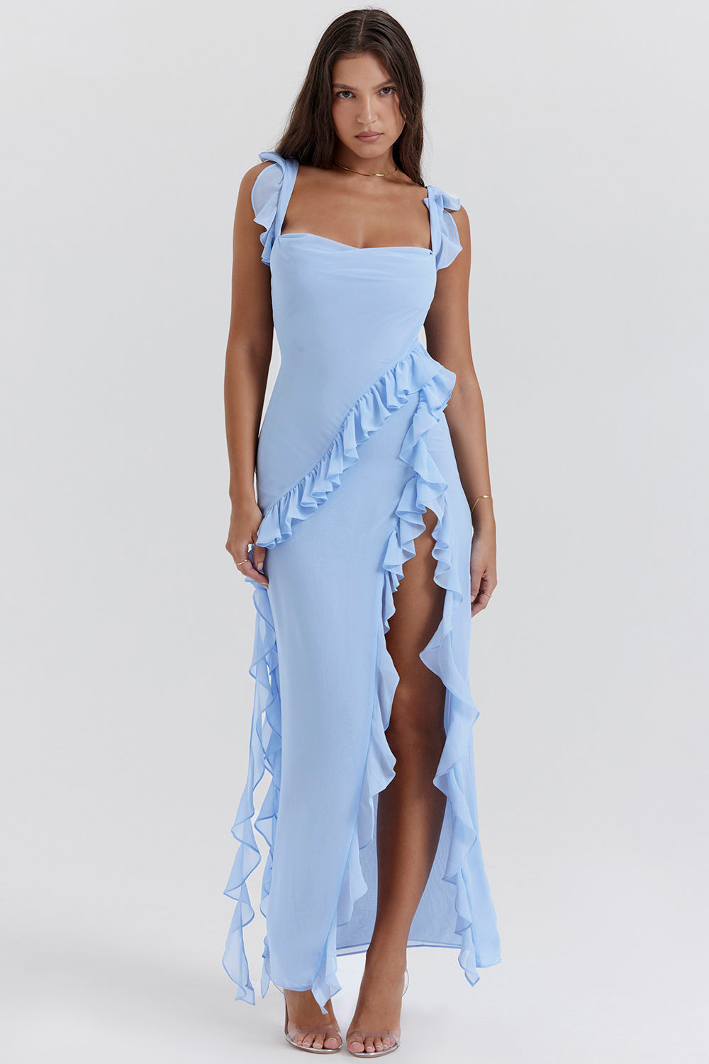 Women's Asymmetrical Ruffle Dress | Elegant Long