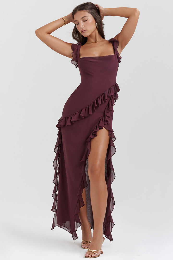 Women's Asymmetrical Ruffle Dress | Elegant Long