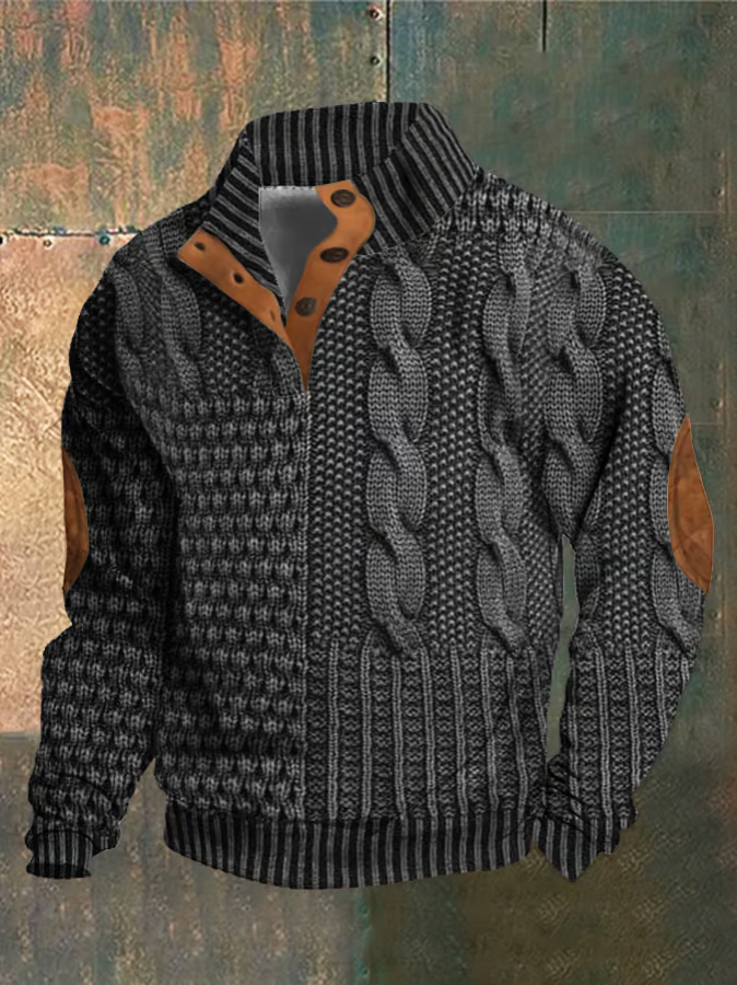 Men's Comfortable Retro Sweater | Button-Down Collar