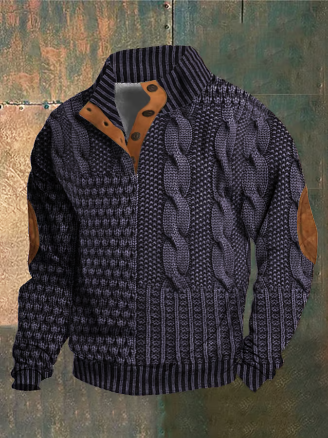 Men's Comfortable Retro Sweater | Button-Down Collar