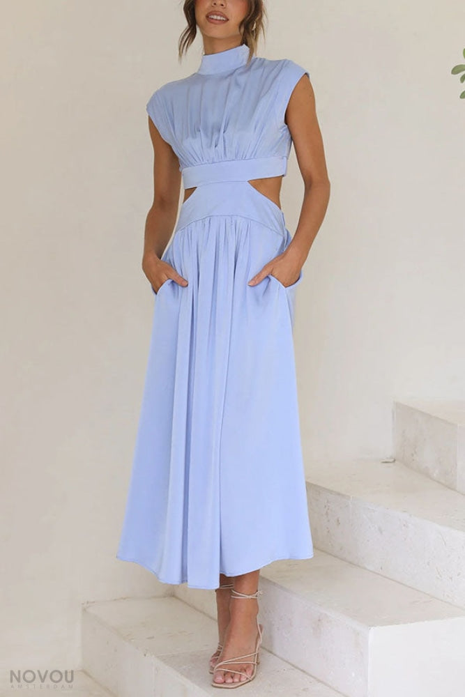 Women's Summer Cutout Turtleneck Dress | Elegant Midi
