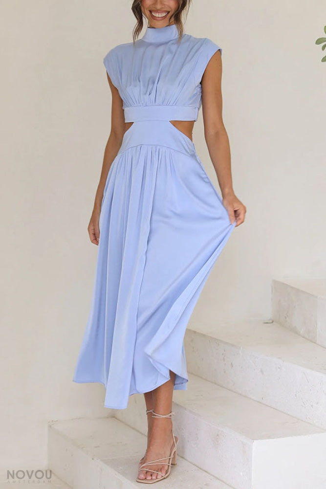Women's Summer Cutout Turtleneck Dress | Elegant Midi