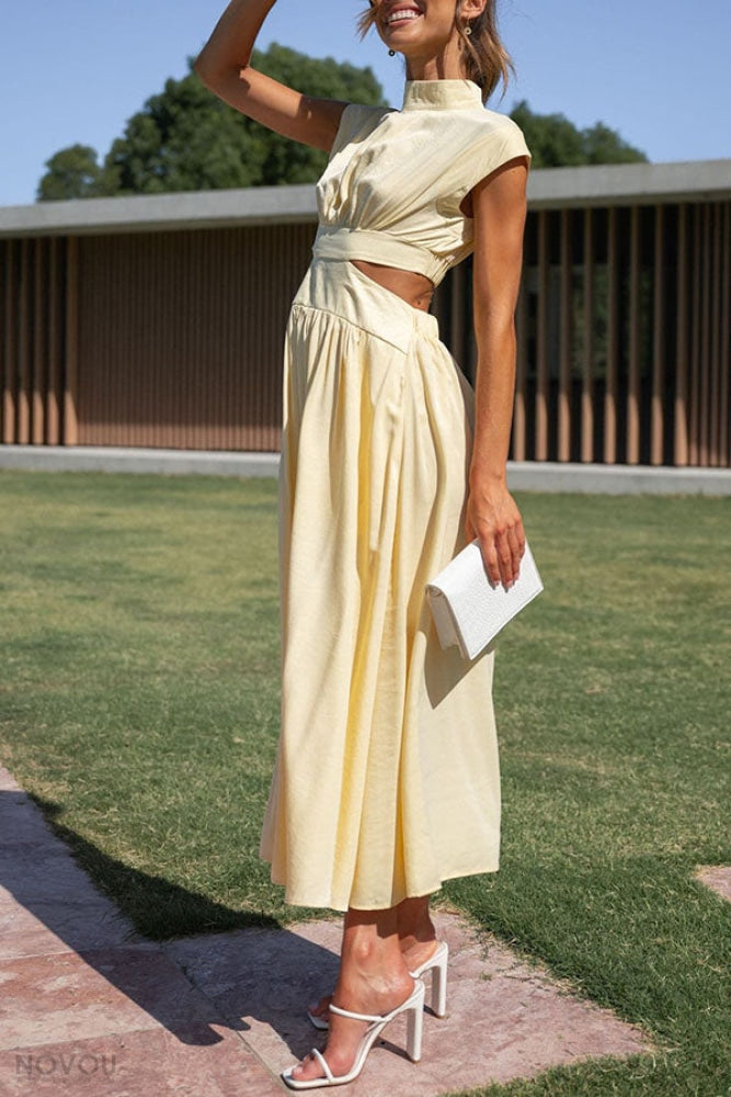 Women's Summer Cutout Turtleneck Dress | Elegant Midi
