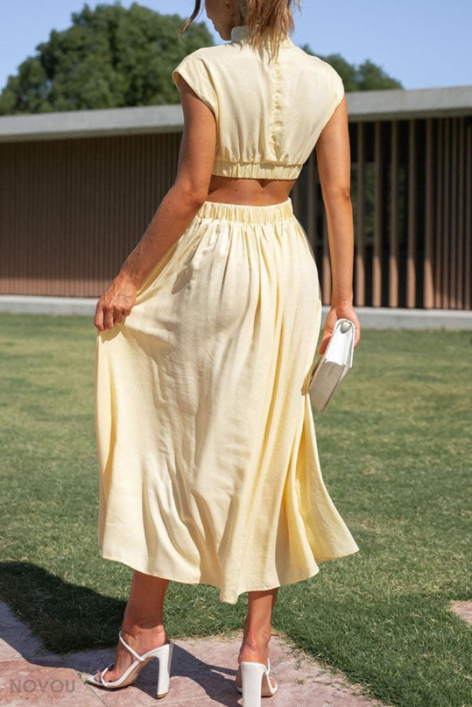 Women's Summer Cutout Turtleneck Dress | Elegant Midi