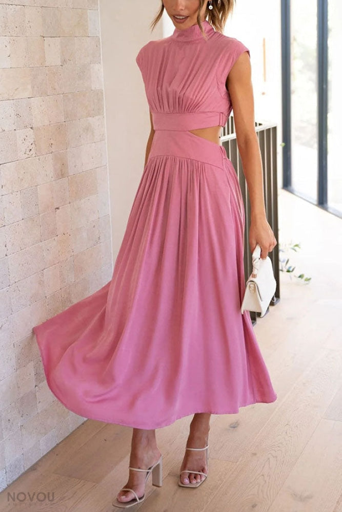 Women's Summer Cutout Turtleneck Dress | Elegant Midi