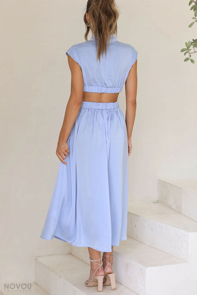 Women's Summer Cutout Turtleneck Dress | Elegant Midi