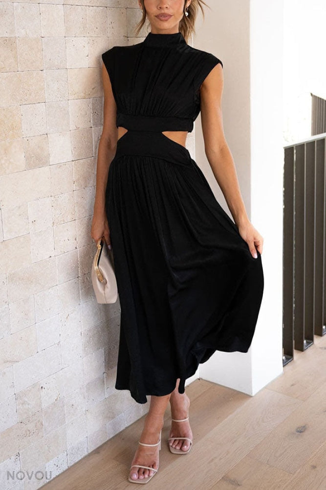 Women's Summer Cutout Turtleneck Dress | Elegant Midi