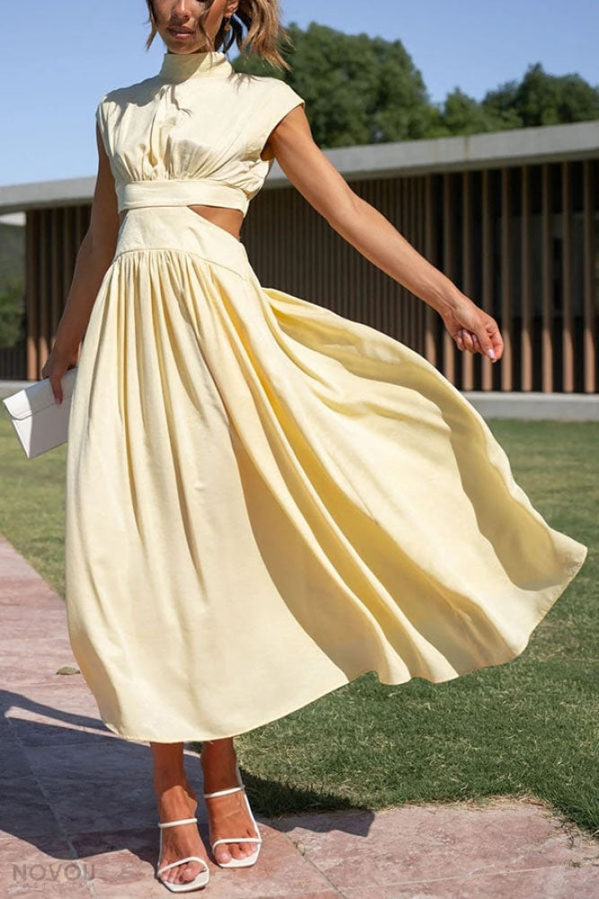 Women's Summer Cutout Turtleneck Dress | Elegant Midi