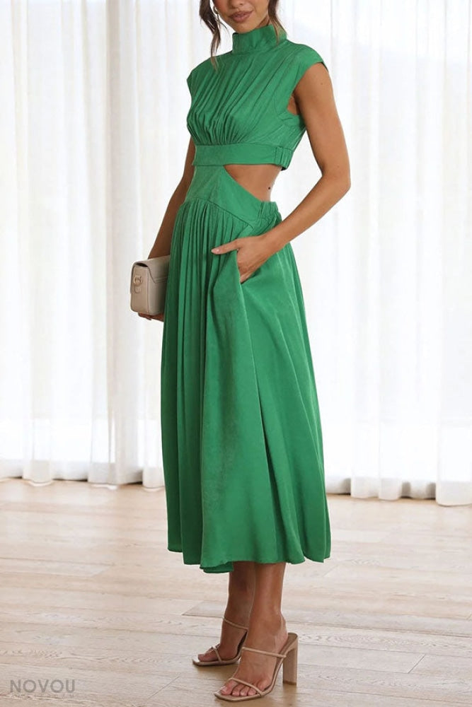 Women's Summer Cutout Turtleneck Dress | Elegant Midi