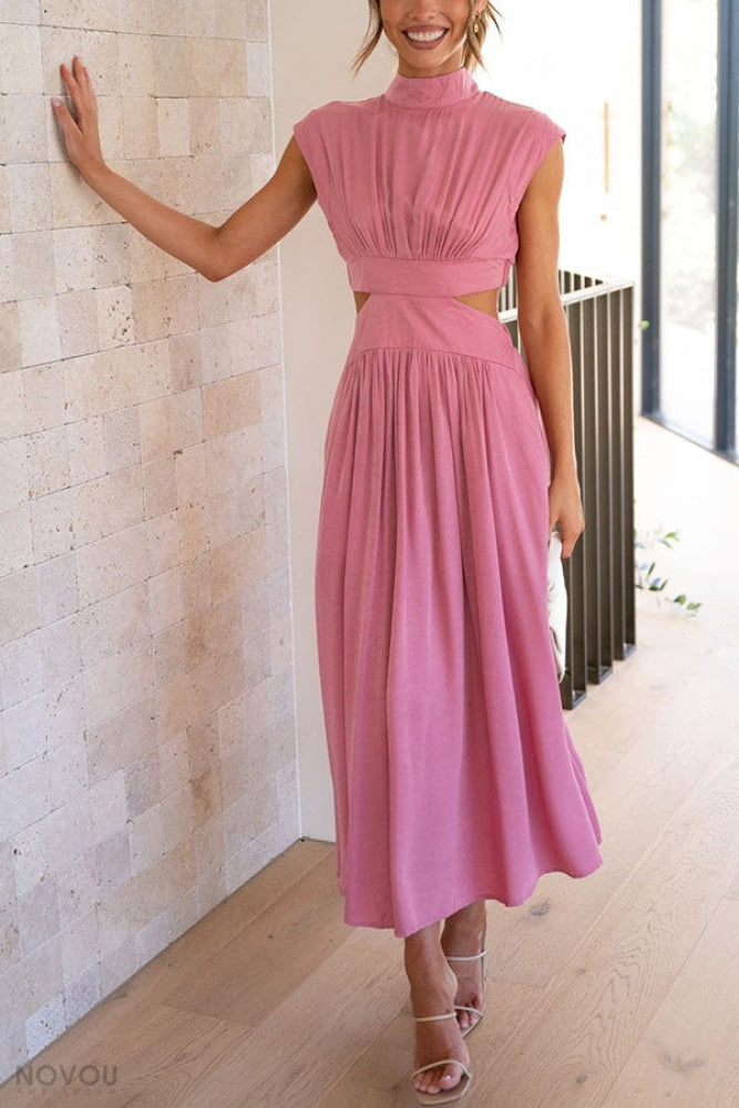 Women's Summer Cutout Turtleneck Dress | Elegant Midi