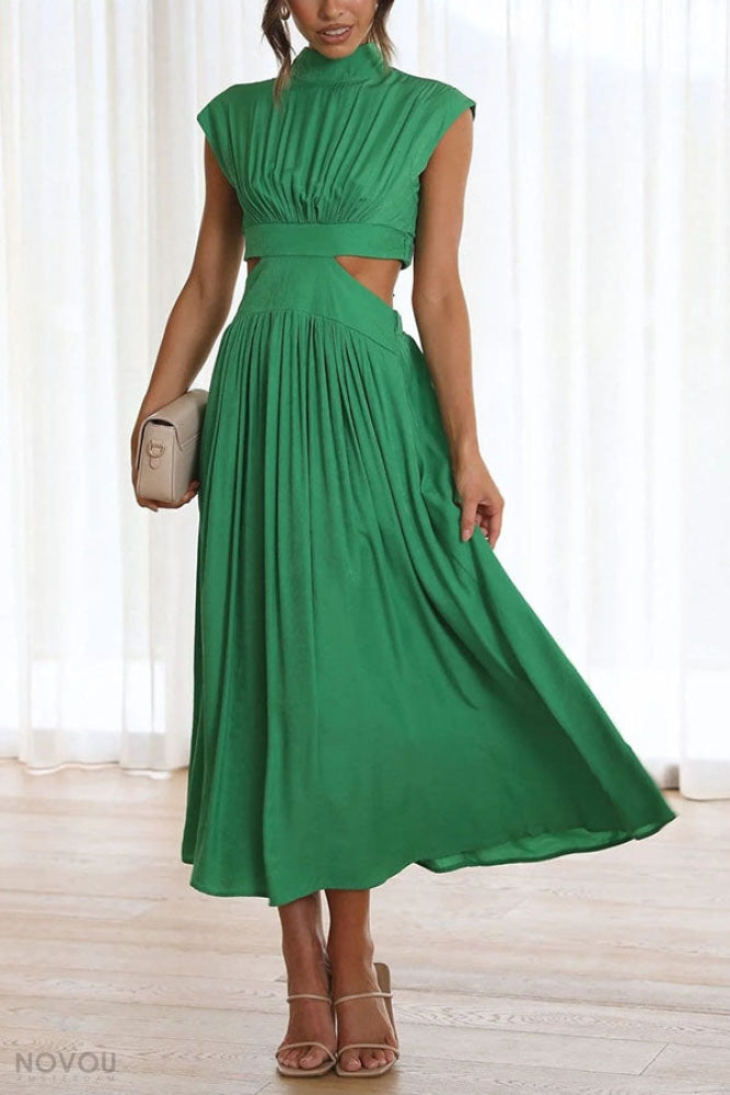Women's Summer Cutout Turtleneck Dress | Elegant Midi