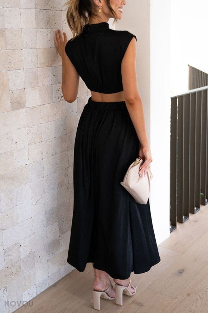 Women's Summer Cutout Turtleneck Dress | Elegant Midi
